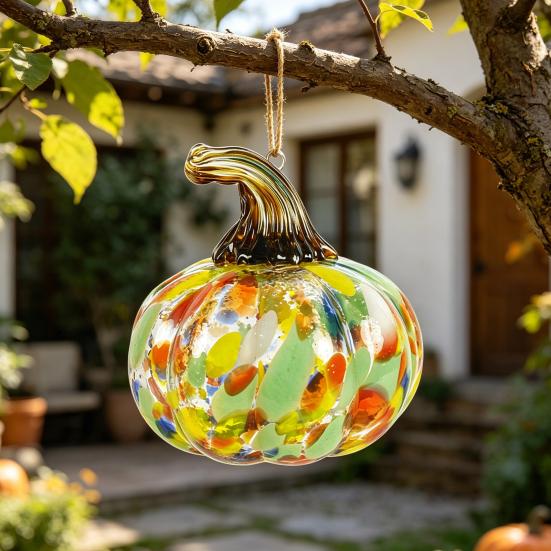 Мини-украшение из выдувного стекла в виде тыквы Коллекционное Thanksgiving Halloween Искусственный хрусталь Тыква Подвесное