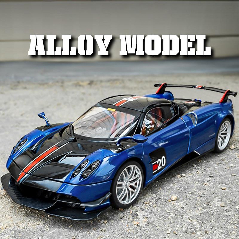 1/18 Модель спортивного автомобиля Pagani Huayra Cool из сплава, Имитация деталей интерьера, Крутое освещение и звуковые эффекты, Изысканные настольные украшения