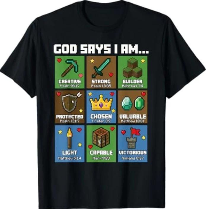 God Says I Am Bible Verses Pixel Art Christian Gamer Boys T-Shirt