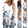 Women's Casual Long Sleeved V-neck Floral Print Long Loose T-shirt Top