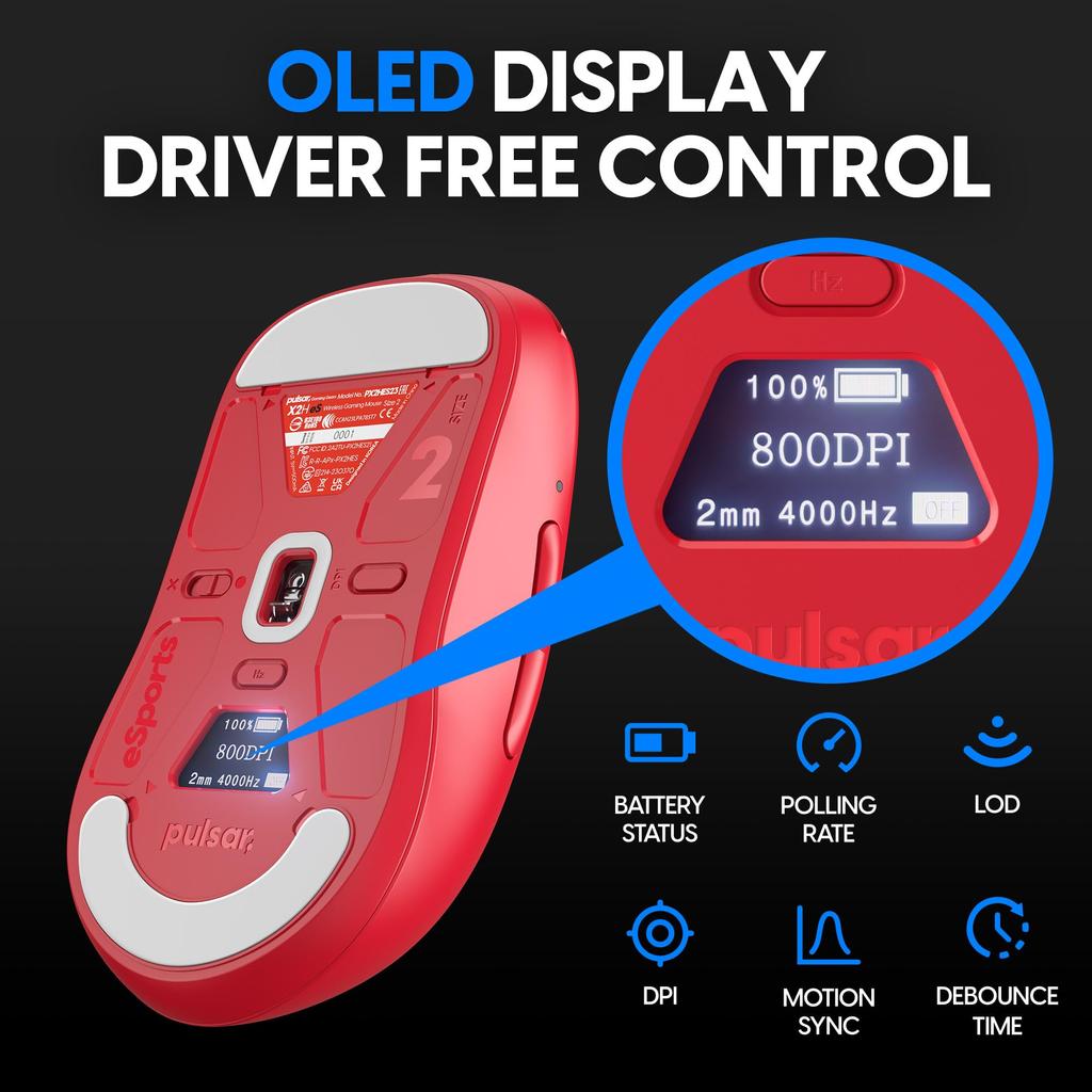 Pulsar Gaming Gears X2H eS Wireless Gaming Mouse Ultra Light 65g Symmetrical 1ms 26000 DPI Optical Sensor PAW3395 2.4Ghz