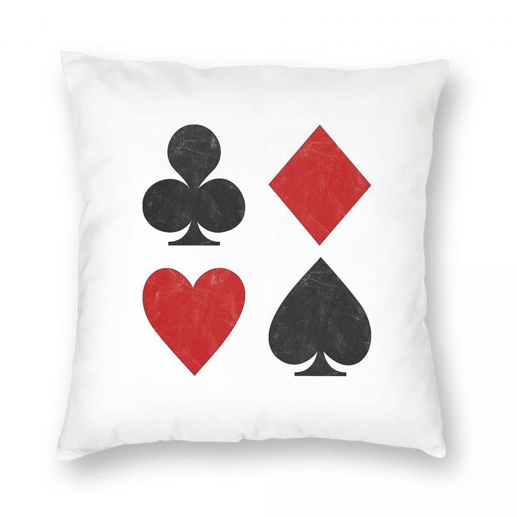 Playing Card Suits Square Pillowcase Polyester Linen Velvet Creative Zip Decor Bed Cushion Case
