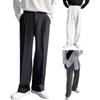 Men Suit Pants Wide Leg Loose Straight-Leg Formal Business Style Side Pockets Button Zipper Closure Solid Color Work Office Trou
