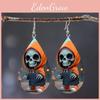 Hooded Halloween Themed Jacket Skull Pattern Droplet Shaped Acrylic Earrings