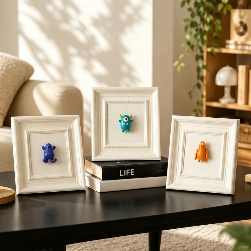 3D Relief Frame Decorative Figurine Cartoon Monster Desktop Ornament Living Room Bedroom Study Entryway