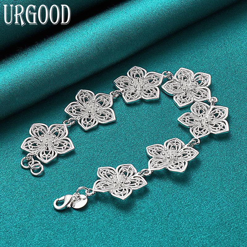 925 Sterling Silver Beautiful Flower Bracelet Fashion Jewelry