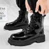 Classic Fashion Black Glitter Leather Boots for Men Women Height-increasing Platform Boots Men Ankle Boots Men Botas Masculino