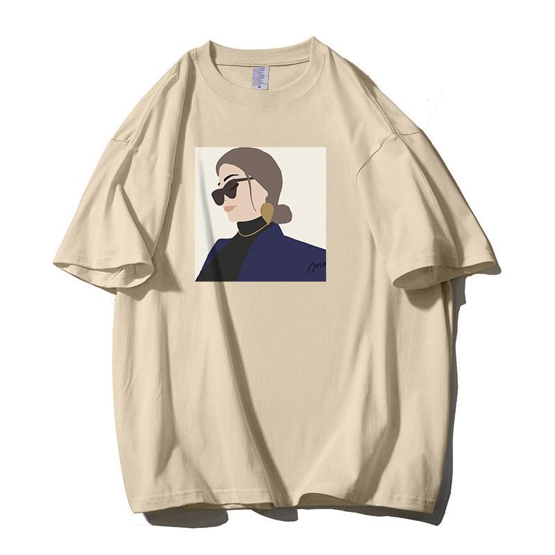 Shellsuning Личность Женская футболка из 100% хлопка с принтом Новые летние короткие базовые футболки большого размера с круглым вырезом Женская мода Уличная одежда Топы Harsuku