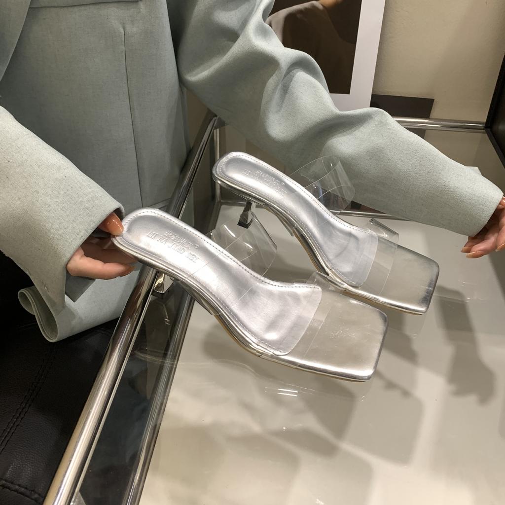 Легкие и стильные прозрачные босоножки на высоком каблуке для женщин, желающих похудеть, лето 2025 года, новые туфли на тонком каблуке средней высоты с квадратным носком