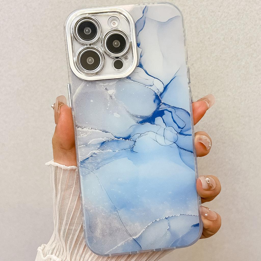 Electroplated fine hole marble pattern is suitable for iPhone16promax mobile phone case IMD Apple 15 anti-drop protective case