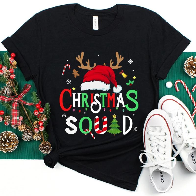 Футболка Christmas Squad Crew для женщин, хип-хоп, мягкие топы Y2k, модные повседневные футболки с принтом Санта-Клауса в стиле Харадзюку, футболки с коротким рукавом