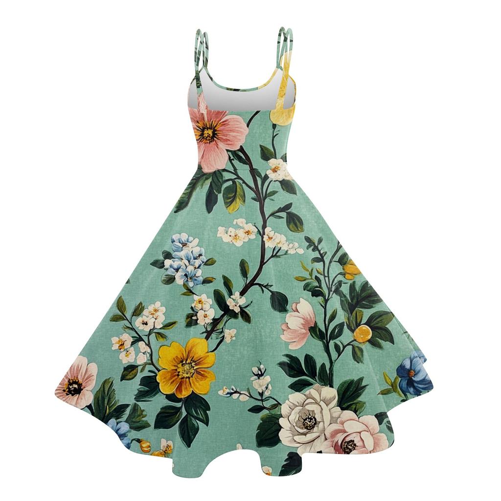 Women's Casual Fashion Flower Print Sexy Off Shoulder Punk Retro Dress Retro Dress Dress