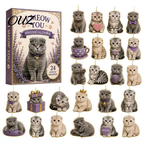 Advent Calendar for Kids Cat 2026, 24 Days 2D Acrylic Christmas Ornaments Countdown Calendar, Holiday Surprise Collectible Cute Pendants Tree