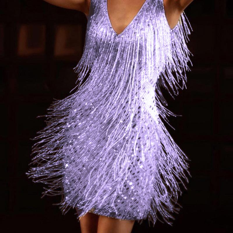 Womens Glitter Fringe Tassel Mini Dress Evening Cocktail Party Bodycon Ball Gown