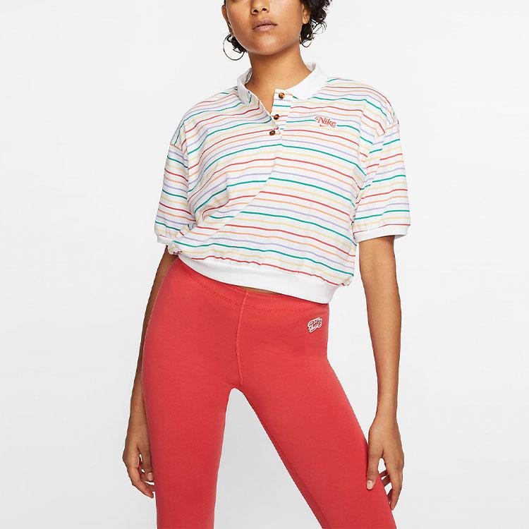 Nike Sportswear Rainbow Striped Casual Short Sleeve Polo Shirt Women Tops Multicolor CJ2516-100