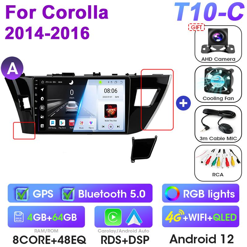 Android 12 автомобильное радио для Toyota Corolla Ralink 2013 - 2016 GPS 4G Carplay Auto 2 Din стерео интеллектуальные системы Smart Autoradio