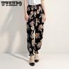 Elastic High Waist Thin Printed Jogger Pants Women's Spring Summer Ice Silk Wide Leg Pants Mother's Loose Cropped Pants