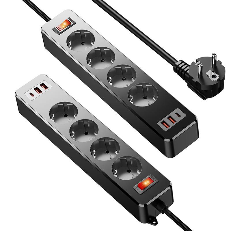 2500W European Power Strip with Switch, Lightning & Surge Protection, German Standard Socket