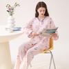 Fenteng 100% Cotton Spring Lace V-Neck Elegant Floral Women's Long-Sleeved Pajama Set