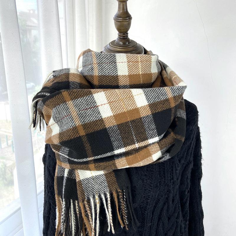 Scarf Women's Autumn and Winter New Plaid Scarf European and American Tassel Versatile Warm Thickened Shawl