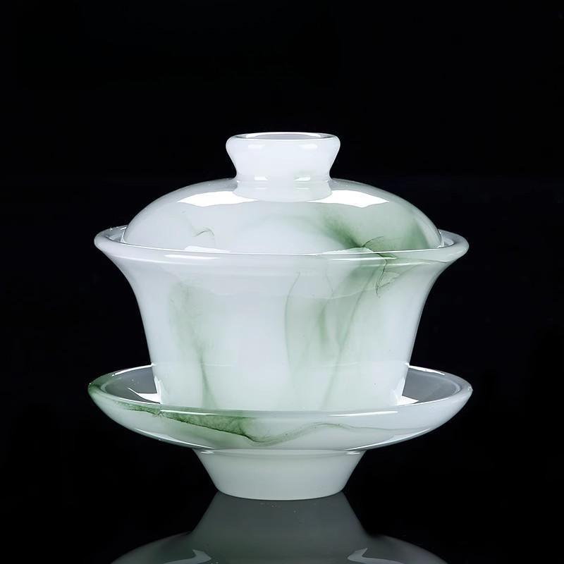 Tianquan White Jade Porcelain Gaiwan Fat White Glass Tea Tureen Large Tea Making Bowl Chinese Kungfu Gaiwan Tea Set