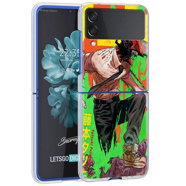 Милый чехол с рисунком человека бензопилы для Samsung Galaxy Z Flip 4 5g, прозрачный жесткий чехол для мобильного телефона Zflip, прозрачный чехол для ПК