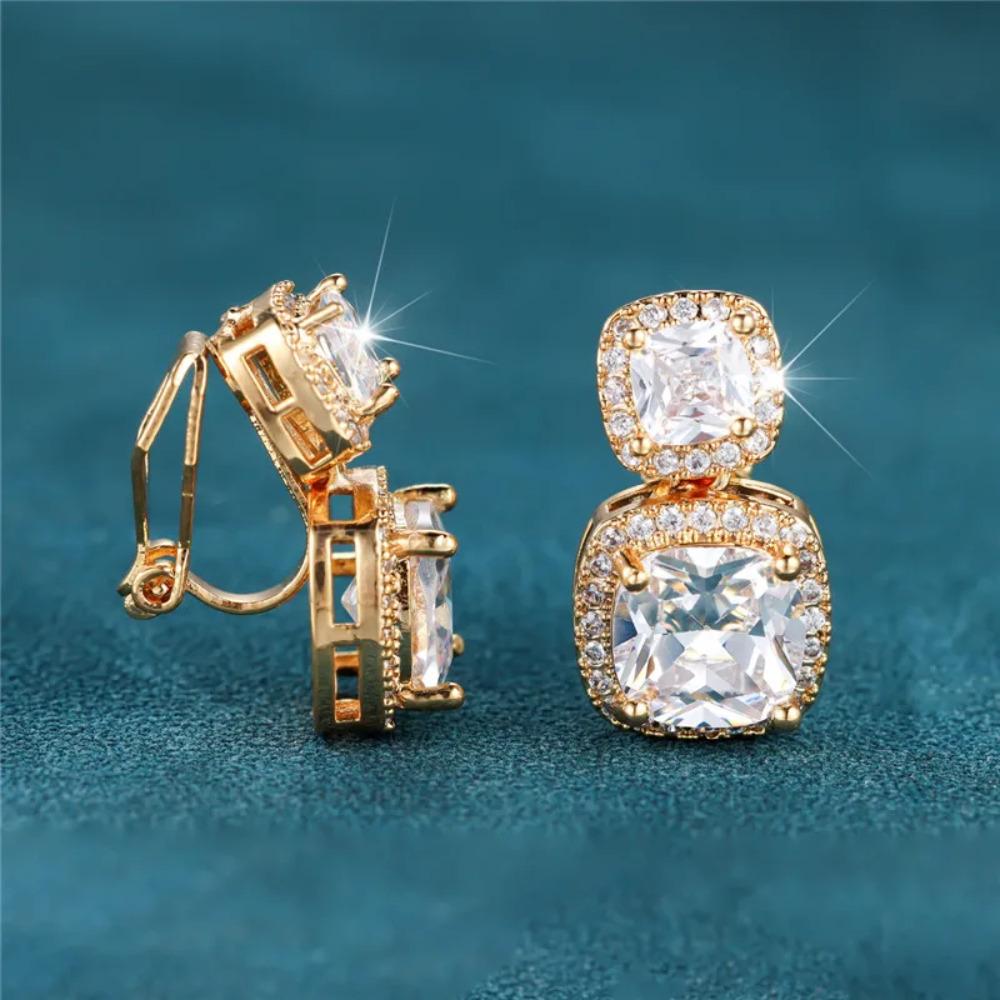 Модный квадратный белый циркониевый зажим для ушей для женщин, роскошный золотой цвет, зажим для ушей без пирсинга, свадебный подарок, ювелирные изделия
