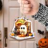 Cute Ghost Reading Book Ornament 2D Acrylic Ghost Pumpkin Window Hanging Decoration for Halloween Home Party Decor