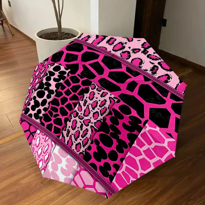 1PC Leopard Print Giraffe Print Umbrella-8-Rib Reinforced, Automatic Open, Lightweight & Durable, Cute Fashion Accessory for Outdoor-T379