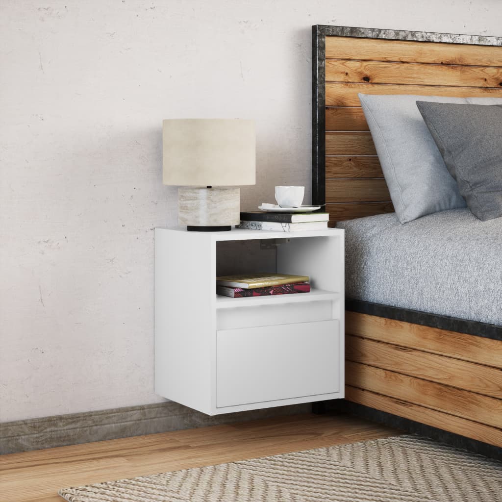 Wall Mounted Nightstand with LED Lights White