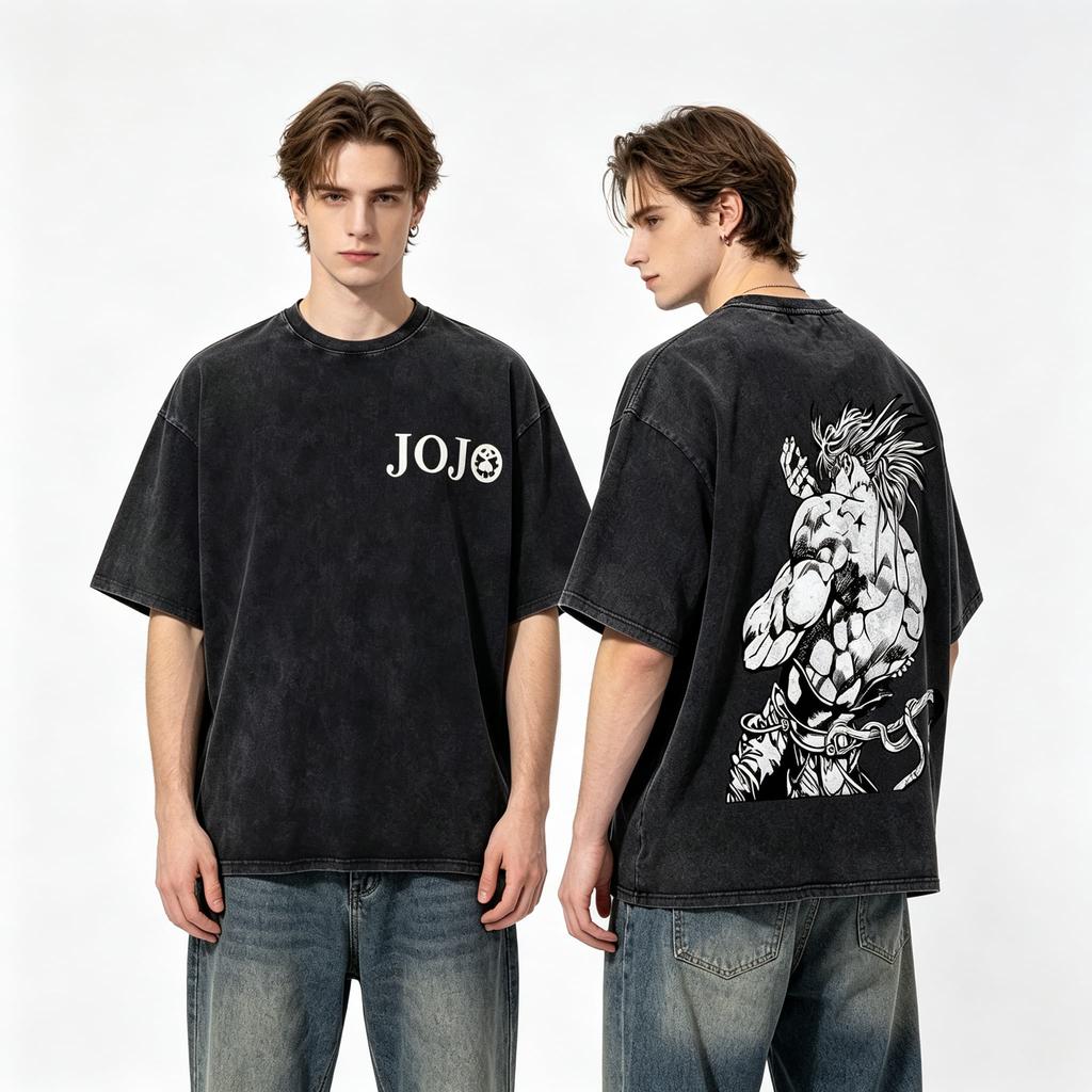 Vintage JoJo Bizarre Adventure Casual Summer Oversized Women's Tshirt Unisex Tee Top Men's Cotton Short Sleeve Washed T Shirt