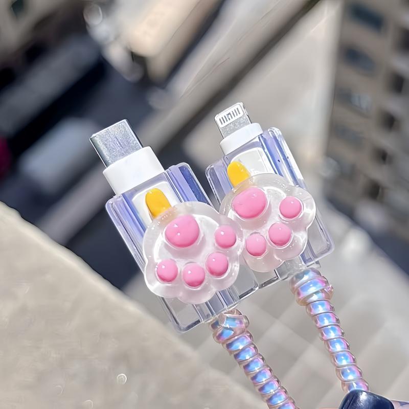 Новая защита зарядки, защита USB-кабеля для передачи данных, защитная крышка для зарядного блока, сборка с розовой кошачьей лапкой, подходит для зарядного устройства iPhone 18/20 Вт
