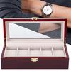 Wooden 5 Grid Watch Display Box Transparent Window AntiSlip Watch Storage Box