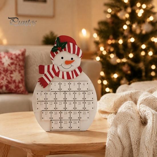 Mini Ornament Holder Wooden Santa Snowman Advent Calendar, 24-Day Countdown Box with Calendar Numbered Drawers, Christmas Tabletop Decor, Candy