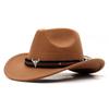 Ox Head Belt Tibetan Style Top Hat Roll Brim Cowgirl Cap New Western Cowboy Hat  Men