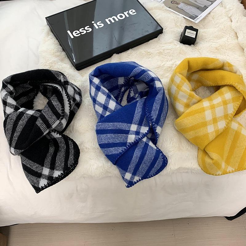 Scarf Women's Winter Color Rhombus Warm Thickened Knitted Shawl Double-sided Hemming Scarf