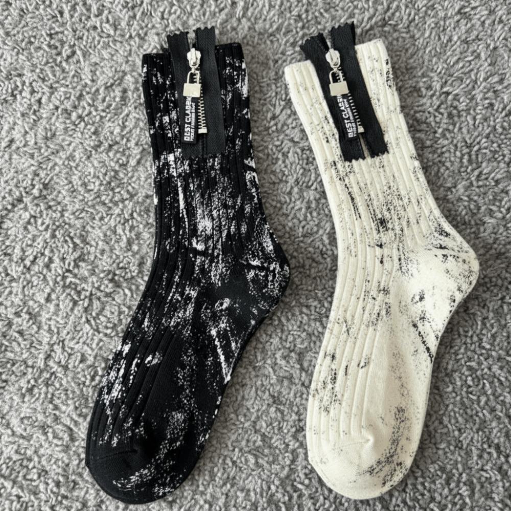 Spray Paint Splash Ink Mid Tube Socks Unique Mid-Calf Socks Fashion Zipper Socks  For Men Women