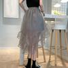 Юбки Женские нерегулярные эластичные юбки с высокой талией Летние юбки трапециевидной формы Универсальная повседневная сетчатая многоуровневая юбка
