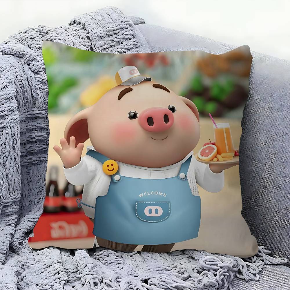 CUTE Pig Pillow Covers Cartoon Sofa Decorative Home Double-sided Printing Short Plush Cute Cushion Cover