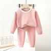 Girls Fall and Winter Thermal Underwear Set Solid Color Round Neck Long-sleeved Top + Pants Two-piece Set