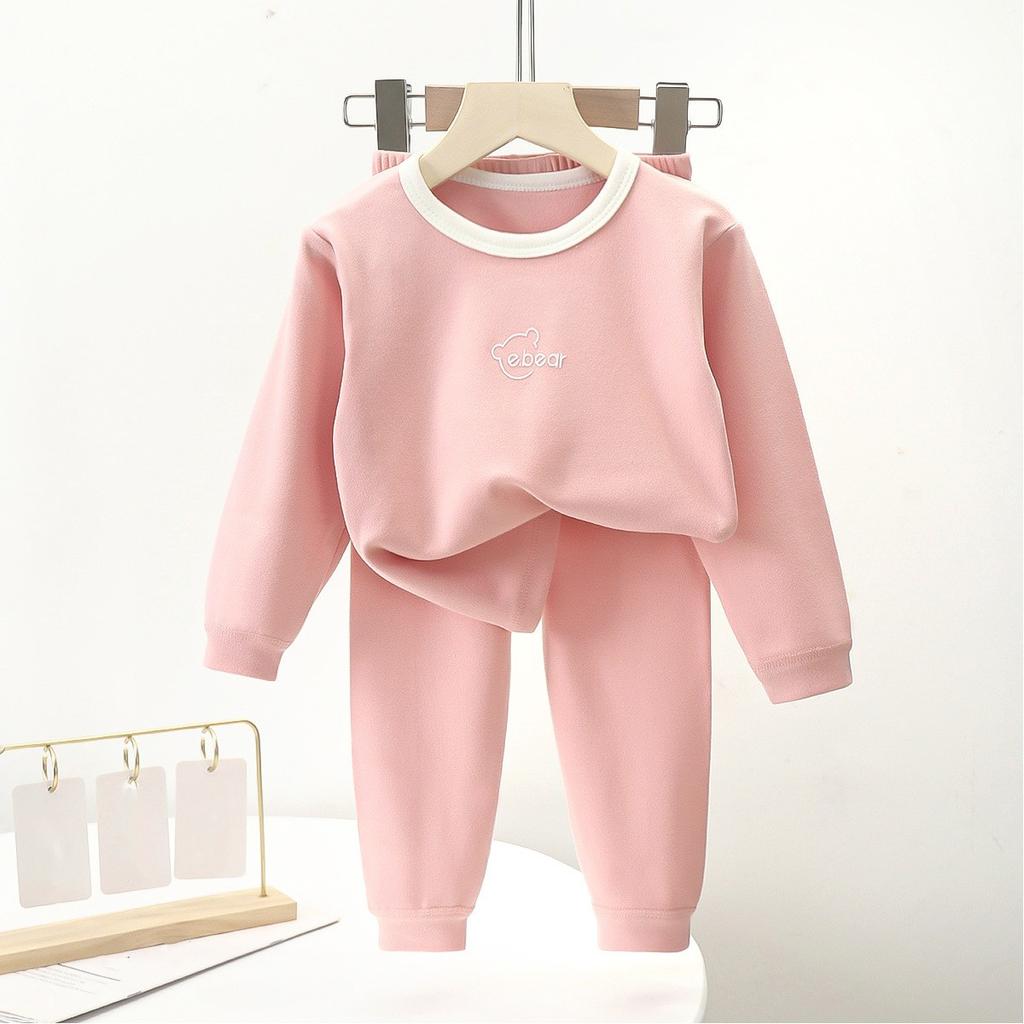 Girls Fall and Winter Thermal Underwear Set Solid Color Round Neck Long-sleeved Top + Pants Two-piece Set