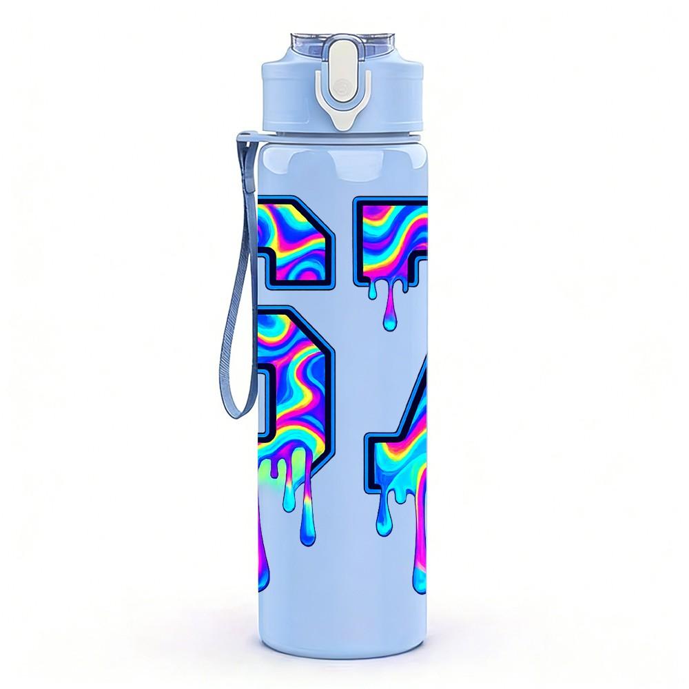 1PC Number 67 Colorful Graffiti Print 750ml Color Plastic Sports Water Bottle Leakproof Flip Straw Lid Suitable for Sports Office Home Use