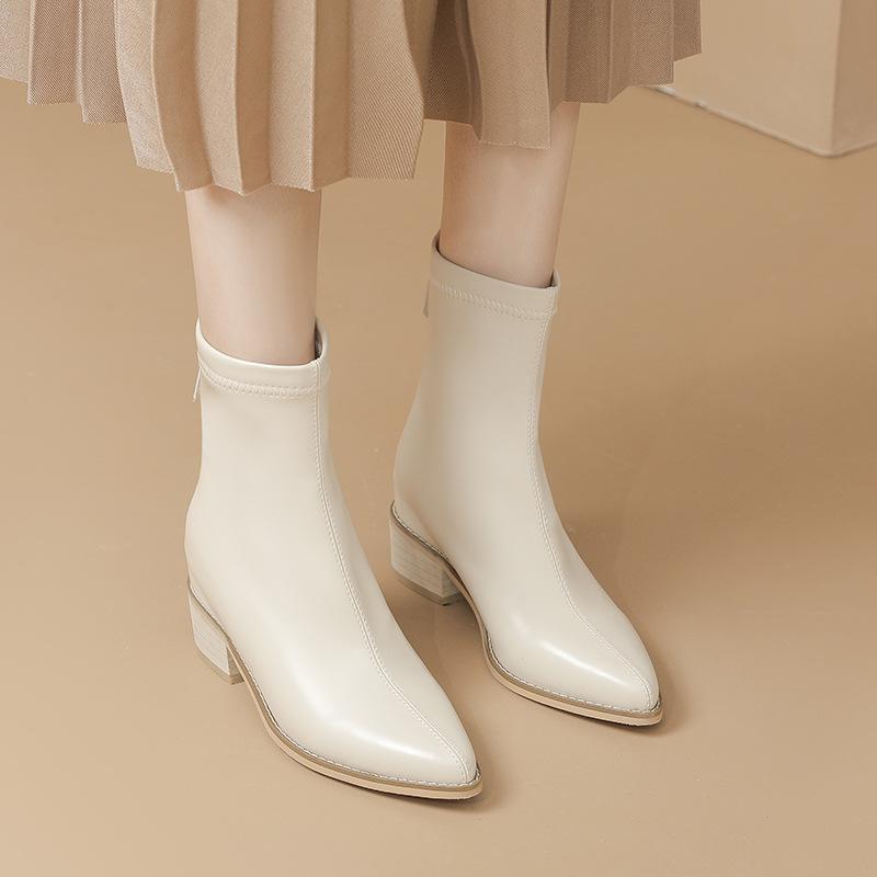 Fashion Fashion Soft Leather Women Ankle Boots High Heels Zipper Shoes Warm Winter Boots Women Pointed Toe Plus Size Short Boots 31-40