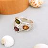 Natural Faceted Tourmaline 925 Sterling Silver Triple Ring Size 7.75 US, Gift