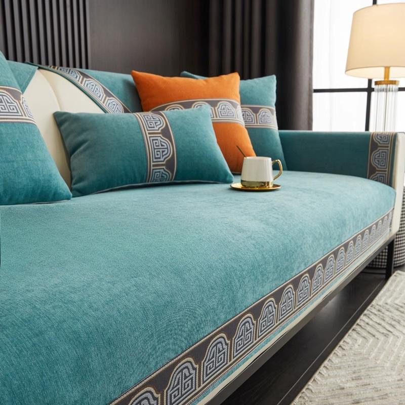 Ретро Чениловый Чехол для Дивана Однотонный Премиальный Чехол-Подушка для Дивана Пылезащитный Противоскользящий Чехол-Полотенце для Дивана L-типа Двухместная Подушка для Дивана