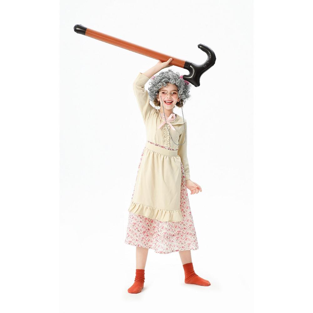 Kids Funny Grandma Floral Dress Cosplay Set, Creative Outfit for 100 Days of School Halloween Dress Up