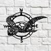 Black Metal Sea Turtle Compass Wall Sign Ideal Beach Home Decor for Kitchen, Garden; Great Housewarming Gift