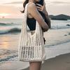 Elegant Summer Durable Beach Shoulder Bag - Minimalist Hollow Knit Solid Color With Stylish Wristlet Ideal For Holidays
