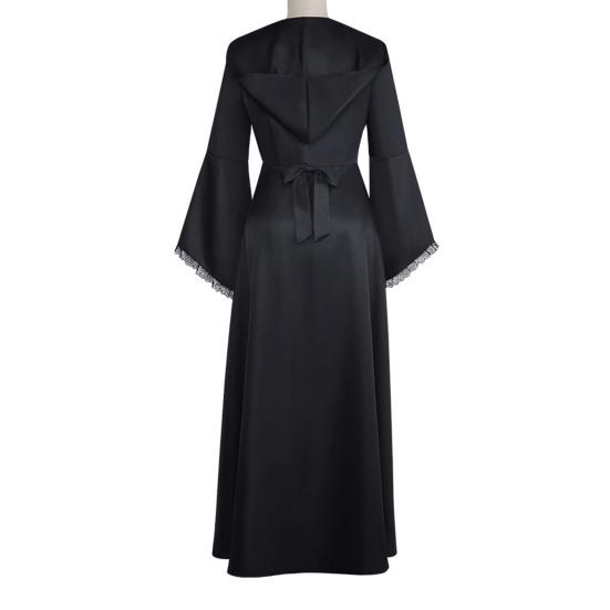 Women Gothic Hooded Witch Dress Vintage Medieval Victorian Dress Halloween Renaissance Cosplay Gown for Makeup Parties Role-Playing