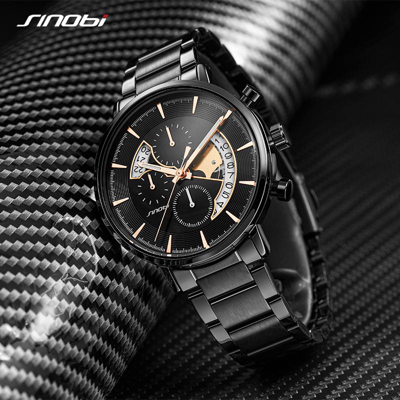 SINOBI Роскошные деловые мужские часы, уникальный дизайн, календарные часы, спортивный хронограф, кварцевые наручные часы, подарок для мужчин